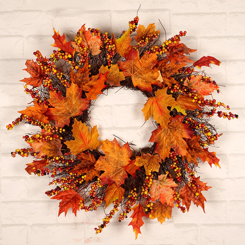 Christmas Thanksgiving Garland Autumn Simulation Maple Leaf Wreath Door Hanging Decor Holiday Pendant For Home | Дом и сад