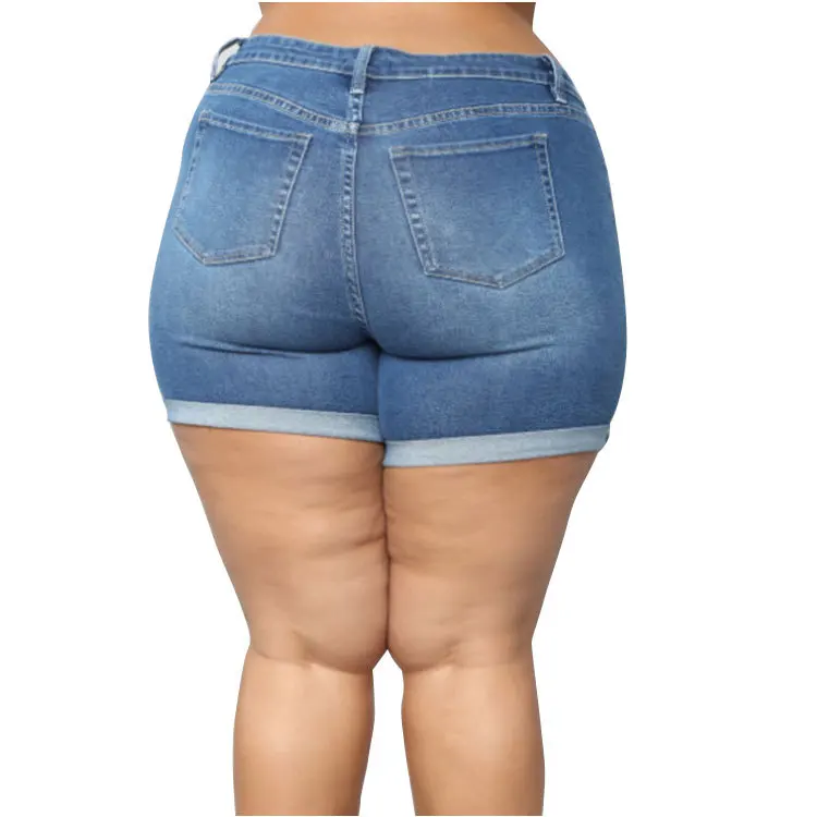 

2021 Summer Women Plus Size L-3XL Short Jeans New Arrivals High Waist Button Pockets Streetwear High Elastic Denim Shorts
