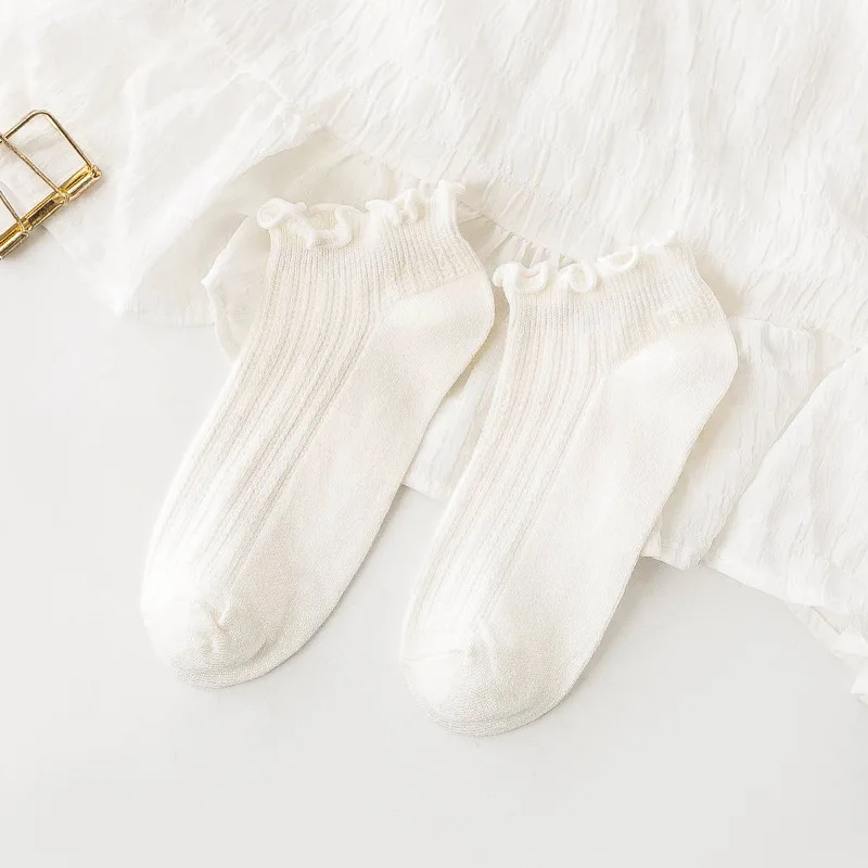 Весенние кружевные носки с оборками Хлопковые женские до щиколотки милыми и