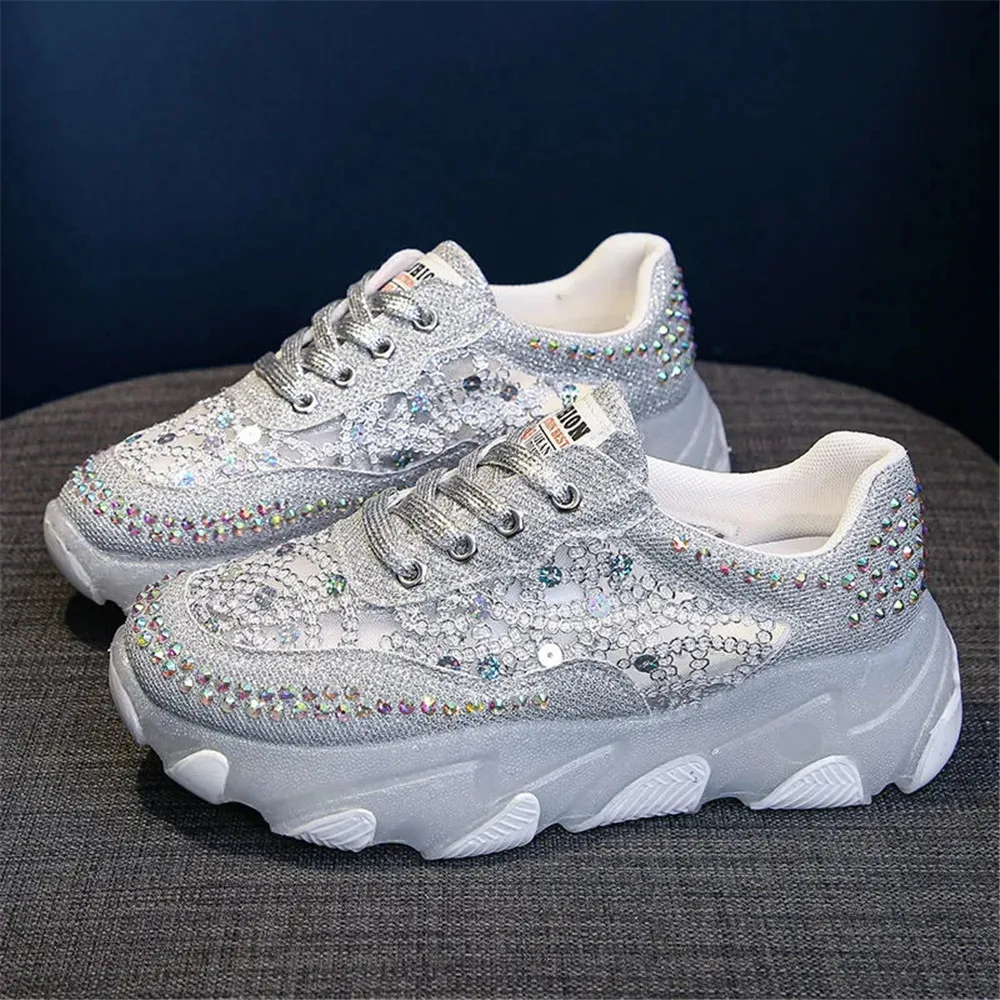 New Women Punk Gothic Style Lace Up Platform Sneakers Bling Rhinestone Campus Sweet Student Breathable Shoes Mujer Zapatos 35-40