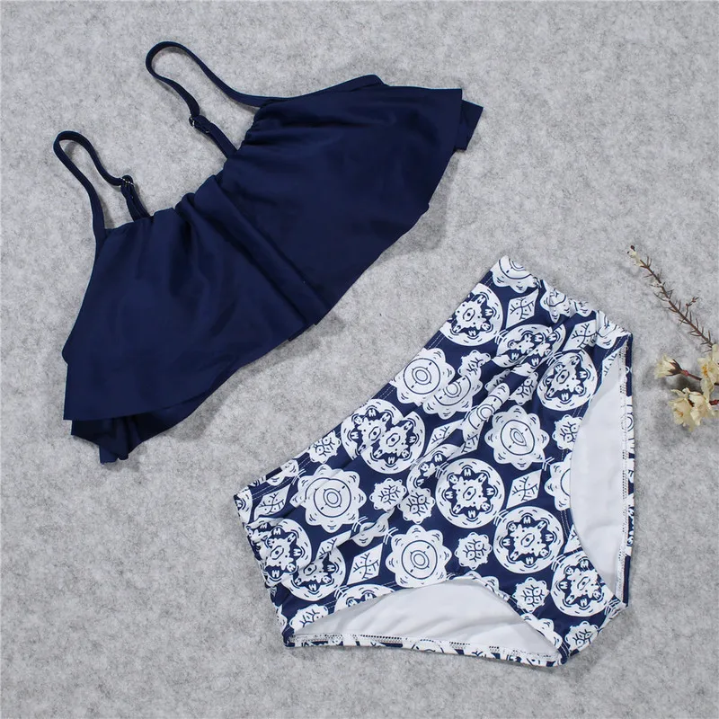 

Swimwear Swimsuit Women High Waist Bikini Ruffle Top 2021 Sexy Bandage Bottom Plisado Two Piece Swimsuit