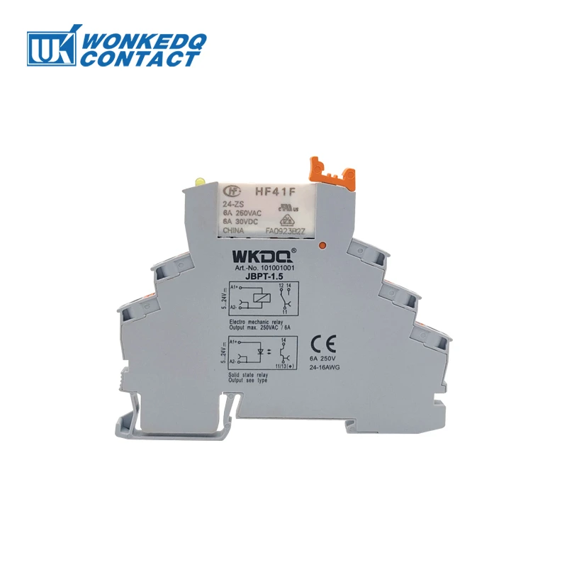 5Pcs HF41F Relay Modul Slim Terminals 24V 12V with LED Push-in Type Screwless Connector Mount on Din Rail Terminal Block BPT 1.5 - купить по