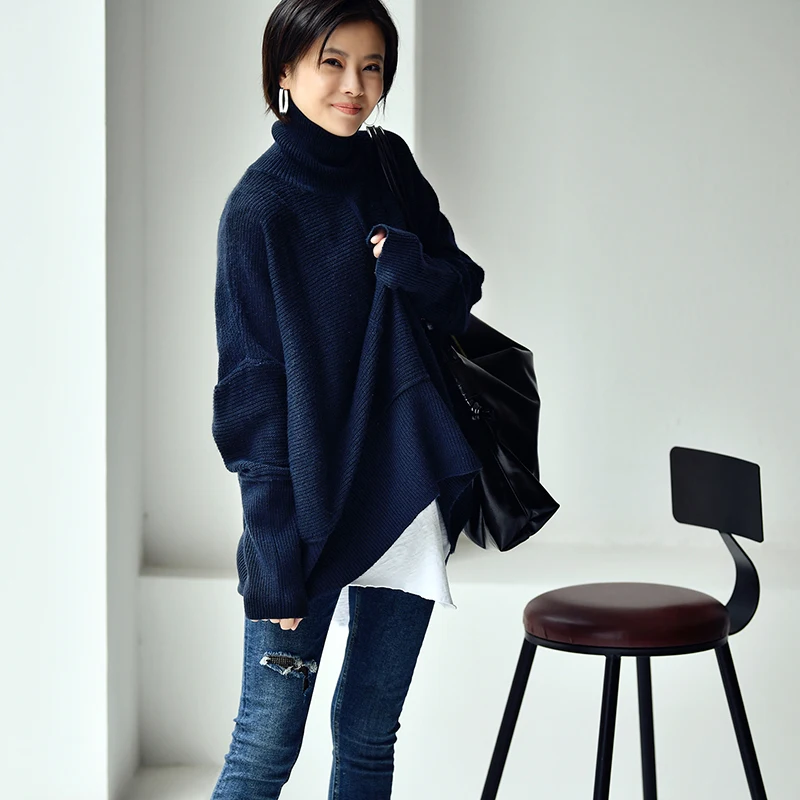 MICOCO M0238C Literature and art contracted Temperament division design section show thin loose turtleneck pullover sweater | Женская