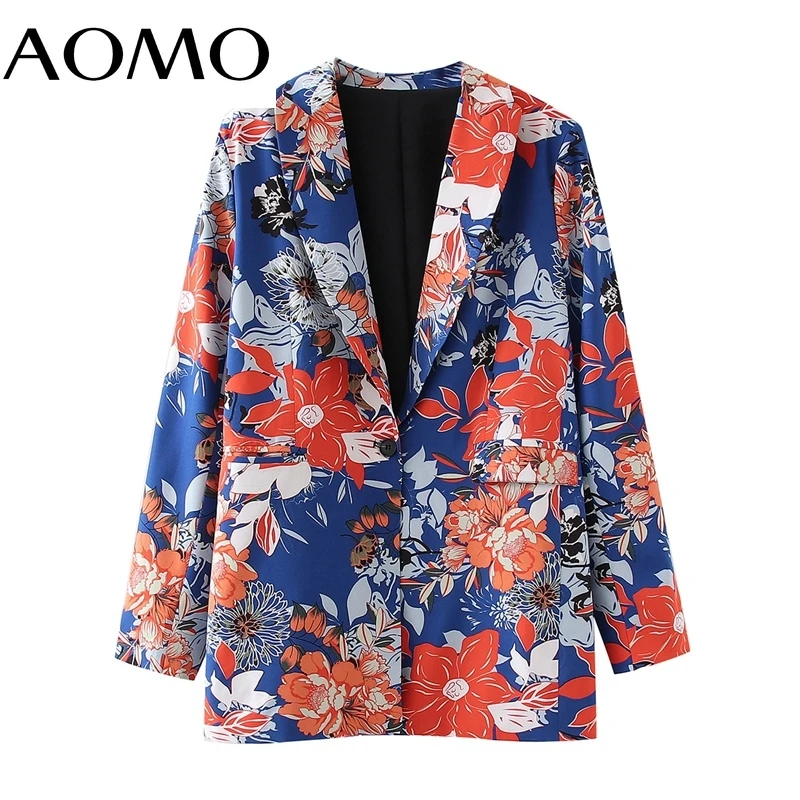 

AOMO Women 2021 Fashion Flowers Print Blazer Coat Vintage Long Sleeve Female Outerwear Chic Tops 1M58A