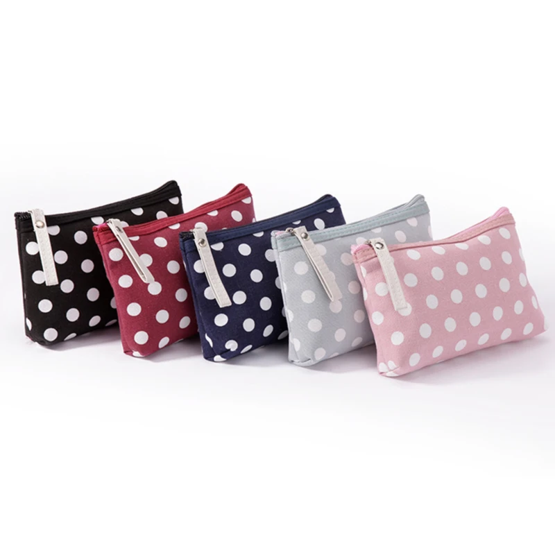 

1 PC Multi-Function Polka Dot Fabric Zipper Purse Canvas Card Package Key Cosmetic Bag Mobile Phone Bag Wash Makeup Storage Bag
