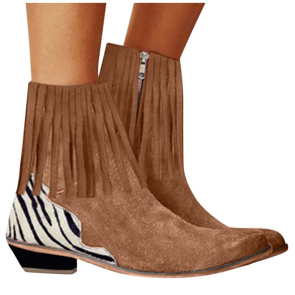 Женские ботинки на плоской подошве с кисточками и острым носком обувь низком