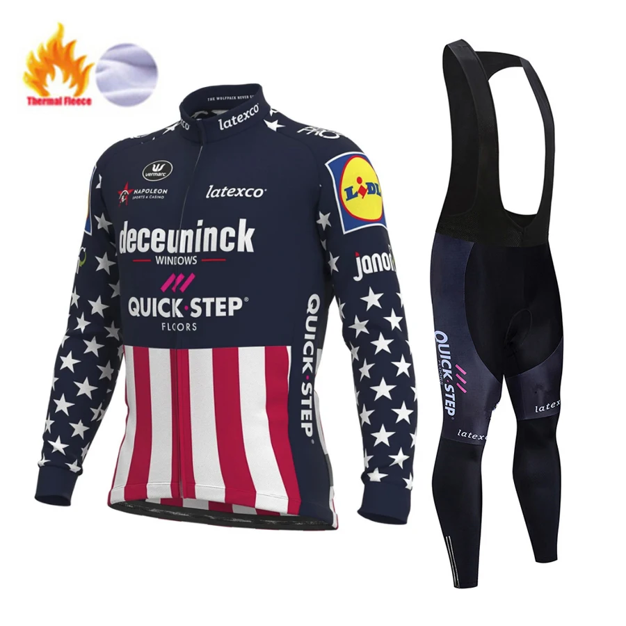 

Deceuninck быстрый шаг зимний флис Велоспорт Джерси комплект горный велосипед одежда Ropa Ciclismo гоночный велосипед одежда Велоспорт