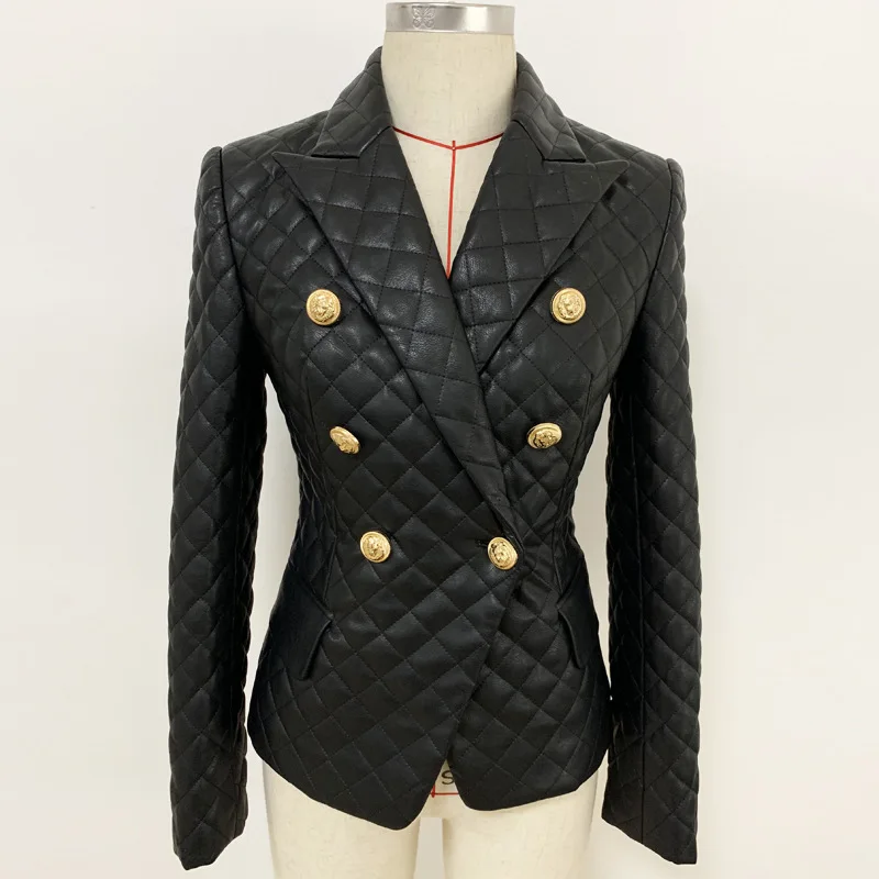 Stars Vogue New F2021 Women Blazers Female Lion Double-Breasted Coat Buckles Slim Suture Ling Skin Suit Jacket