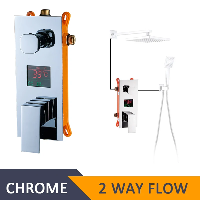 Chrome 2 Way ULGKSD смеситель для душа для ванной комнаты 2/3 выходов Отображение температуры воды настенный смеситель для душа клапаны - Цвет: Chrome 2 Way