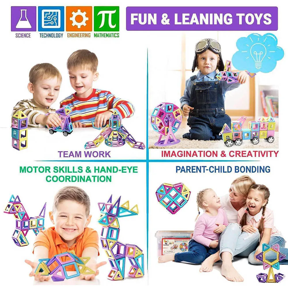 32-269PCS Magnetic Building Blocks Construction Set Magnets Constructor Stacking Toys for Children Kids Best Birthday Gift | Игрушки и