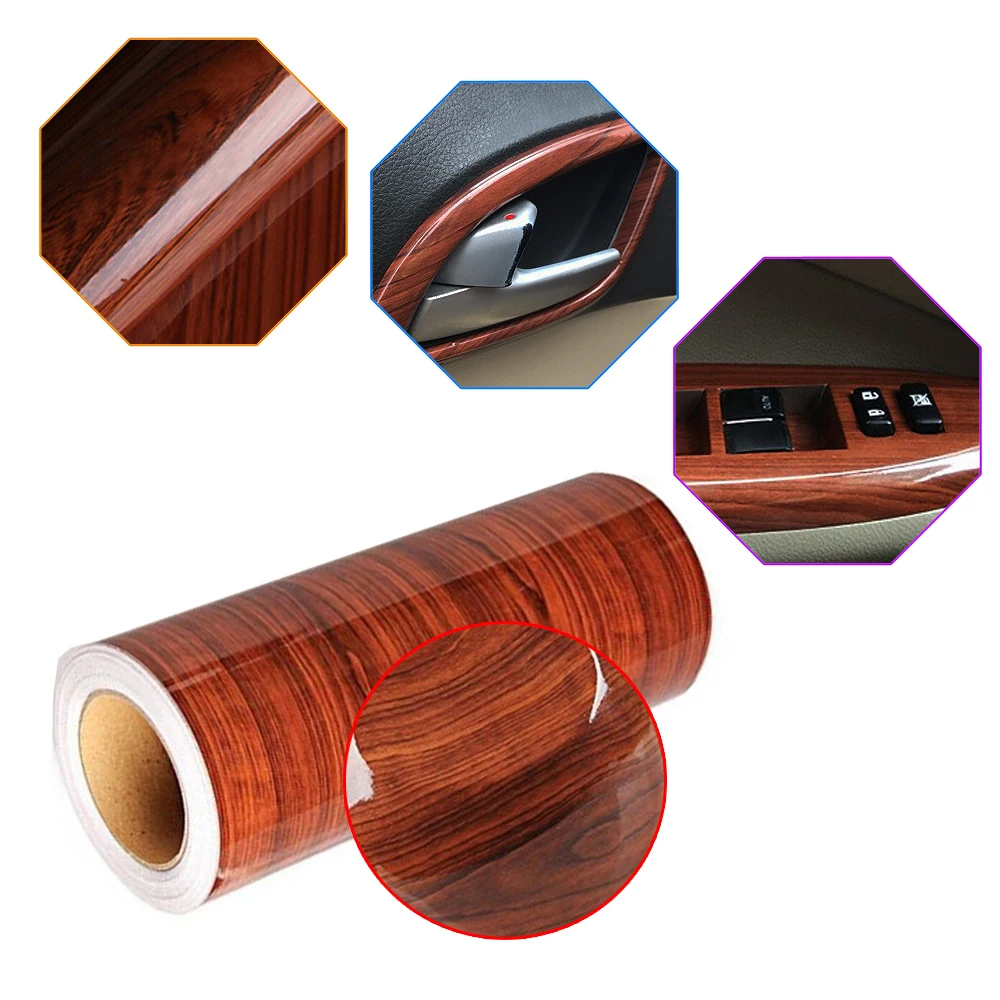 

12"*39" Universal High Glossy Wood Grain Vinyl Decal Sticker Car Auto Interior Film Wrap Decoration Accessories