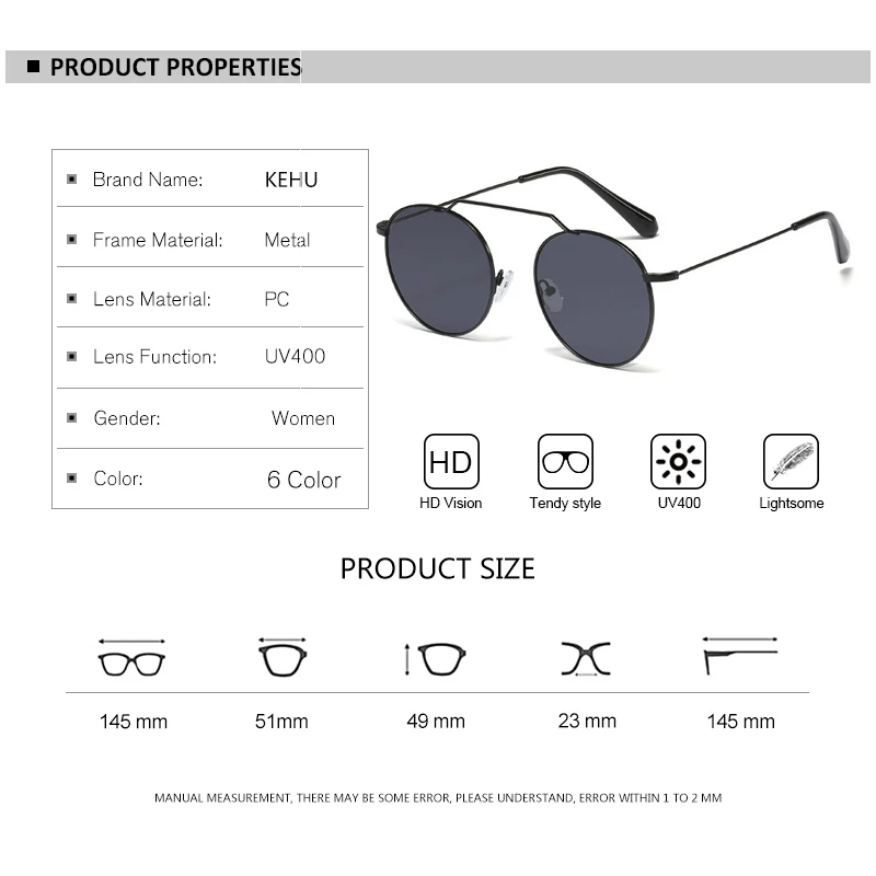 KEHU 2020 модные круглые солнцезащитные очки для женщин и мужчин ультралегкие из