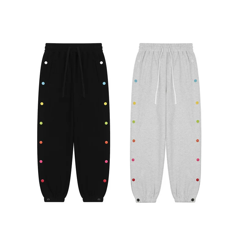 

Street Guochao brand men's basketball pants with loose flow and color breasted pants with high street side buttons