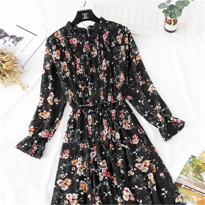 Женское платье с цветочным принтом элегантное в стиле ретро воротником-стойкой и