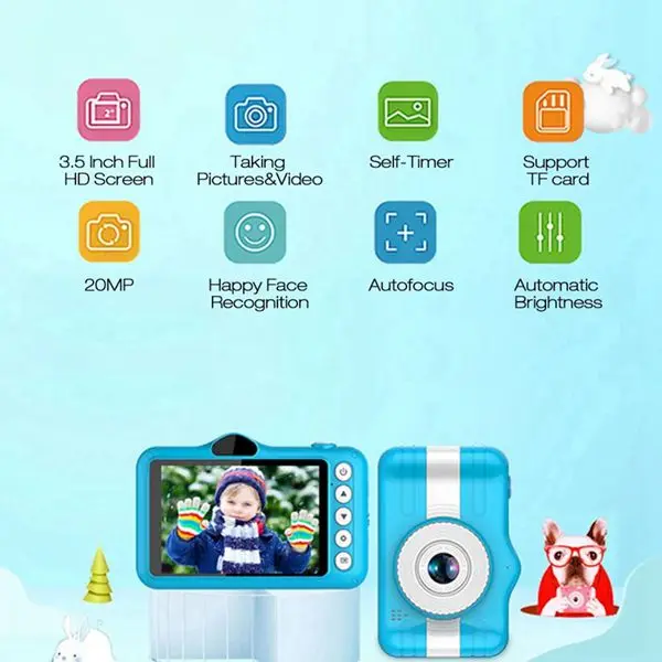 

X600 3.5Inch Kids Digital Camera Full HD 1080P Mini Children Camera,Cartoon Kids Toy Camera(Blue)