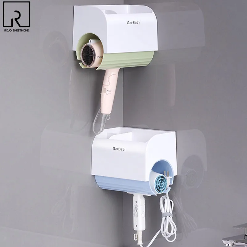 

Plastic Hair Dryer Holder Bathroom Organizer Perfume Storage Bottles and Jar Corner Rack Wall Mounted Box Shower Bath Accessory