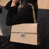 elegant female casual flap square bag 2021 summer new quality leather womens designer handbag lock chain shoulder messenger bag