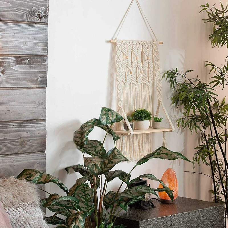 

Indoor Bohemian Bedroom Wall Decoration Tassel Rack Wall Mount, Suitable for Plant Hooks or Crocheted Decorative Shelf