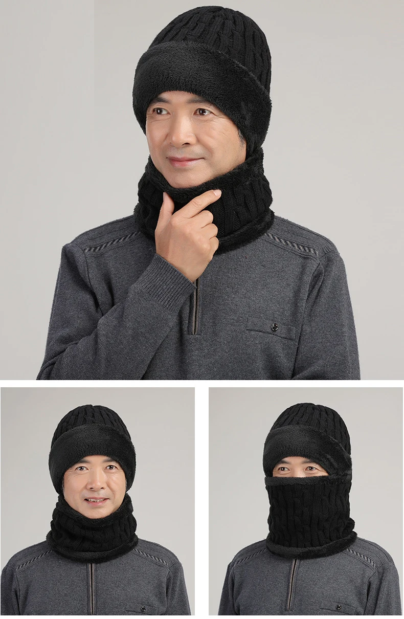 Winter Hat for Old Man Thick Plus Fleece Warm Hat Wool Knitted Hat with ...