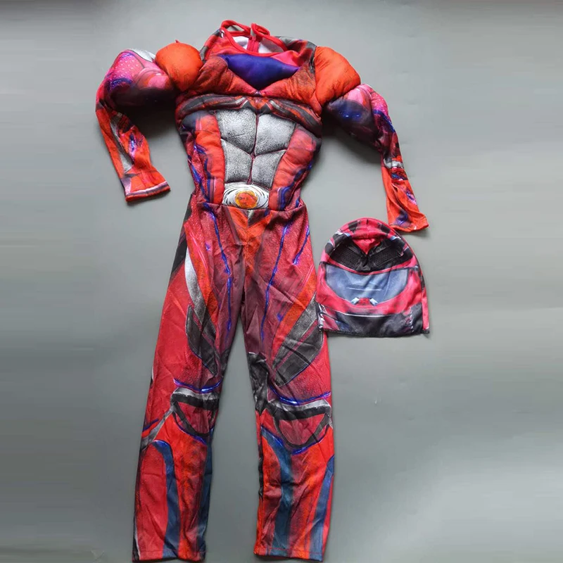 

Children Red Blue Muscle Ranger Cosplay Jumpsuits With Mask Brave Warrior Online Costumes Clothes For Kids Halloween Carnival
