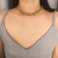 punk miami cuba necklace neckline statement hip hop large aluminum gold thick chain necklace womens gold thick clavicle chain
