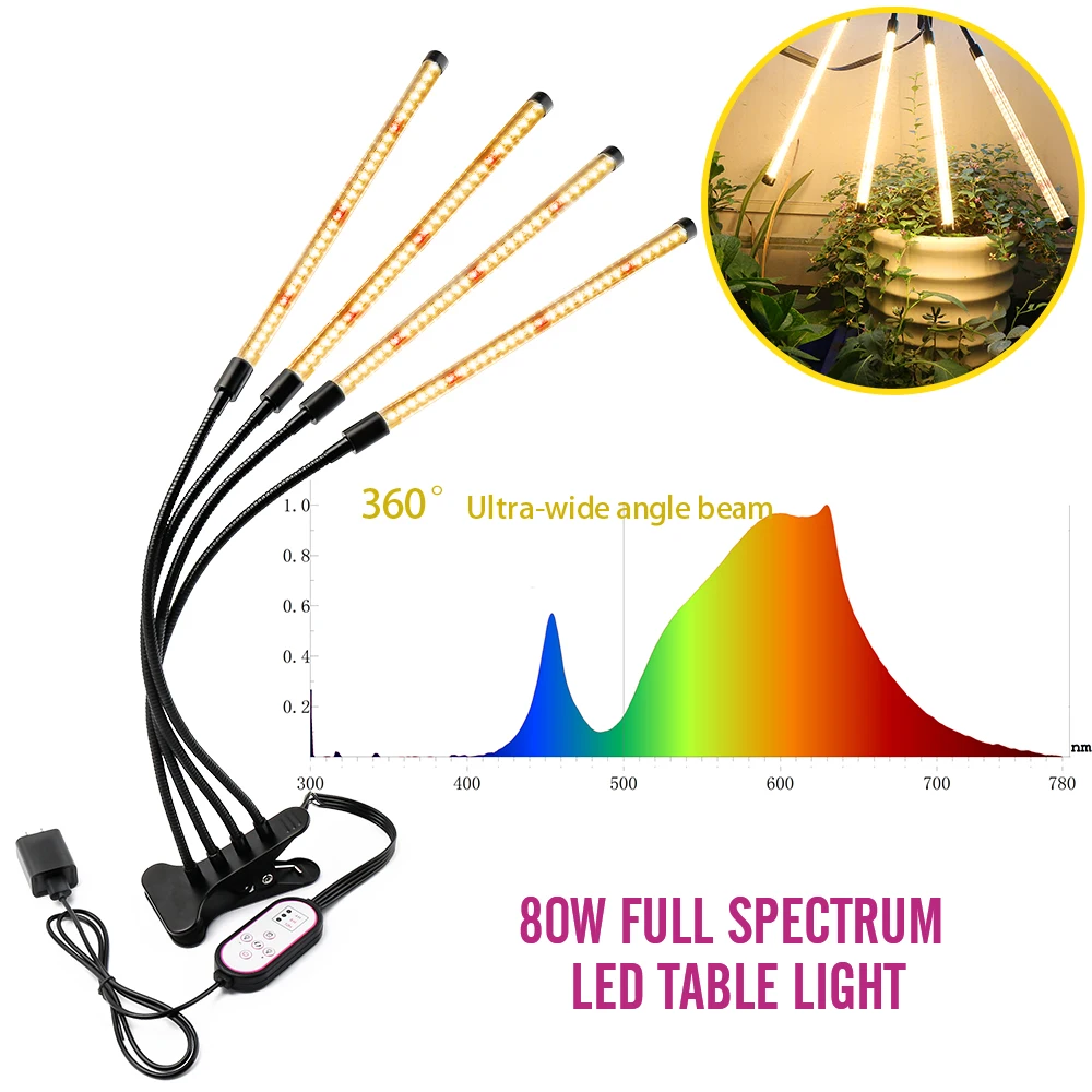80 Вт светодиодный Grow светильник полный спектр 4 Глава лампы с гибким креплением