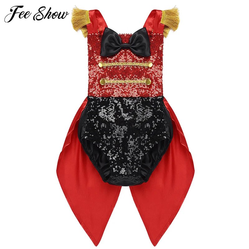 Infant Baby Girls Ringmaster Circus Costume Rompers Sleeveless Sequined Bowknot Romper for Halloween Cosplay Party Dress Up