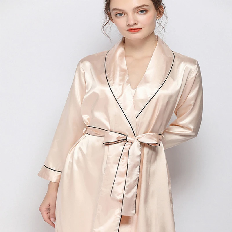 Халат женский Шелковый Атласный длинный с длинным рукавом | Женская одежда