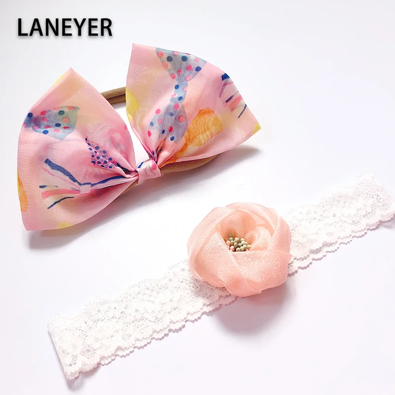 LANEYER Детская повязка на голову с бантом для девочек кружевная эластичная