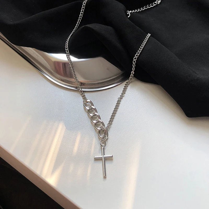 

2020 Punk Fashion New stainless steel Cross Necklace Men Goth Cuba chain Silver color women Pendant Hip hop Jewelry gift