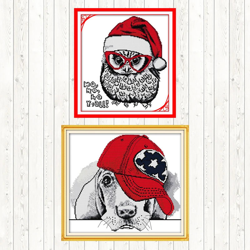 

Christmas Owl Patterns Kit Home Decor Cross Stitch Kits 14CT 11CT Cotton Thread Embroidery Needlework Sets DIY Needlework Crafts