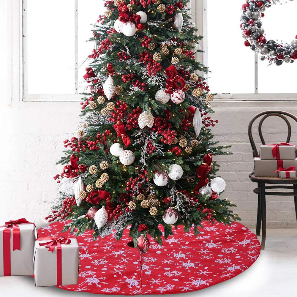 

90cm Christmas Decoration Red Brushed Snowflake Tree Skirt Tree Top Decoration Apron