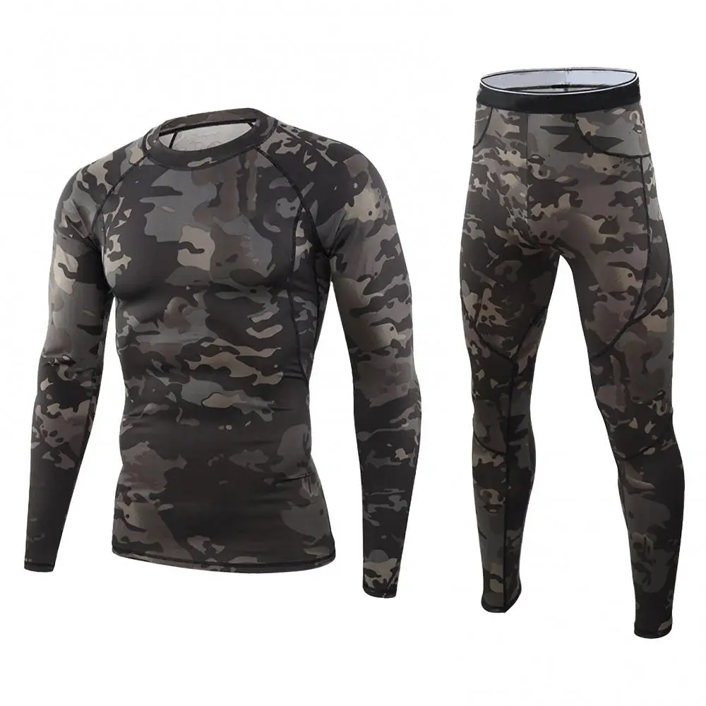 

2021 new fashion men's suit camouflage print long-sleeved top suit winter thermal underwear men's suit
