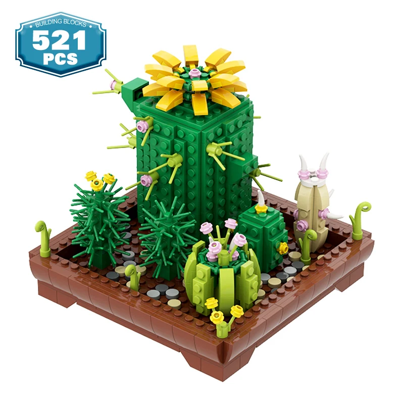 

MOC Constructor Cactus Potted Plant Flower Building Block Set DIY Creative Home Decoration Ideas Bricks Toys Kids Gifts