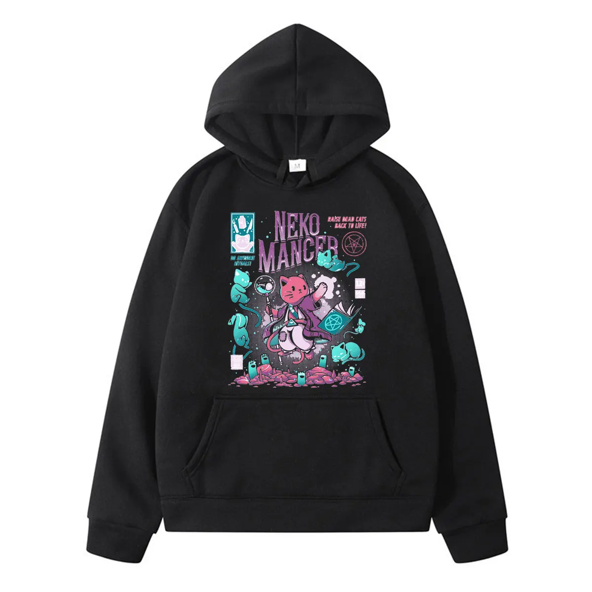 

Harajuku YF Nekomancer Hoodies Mens Fashion Cute Aesthetic Grunge Black Pullover Satanic Gothic Clothing Crewneck Male