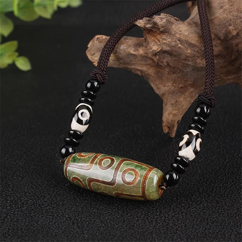 Тибет натуральный камень Бусины дзи колье чокер девять глаза Dzi для мужчин и