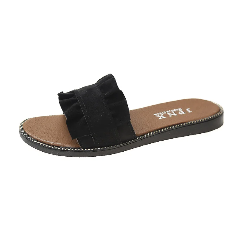 

Shoes Women Slippers Summer Shale Female Beach Flock Slides Pantofle Big Size Soft Sabot Flat 2021 Cotton Fabric Rome Floral Ba