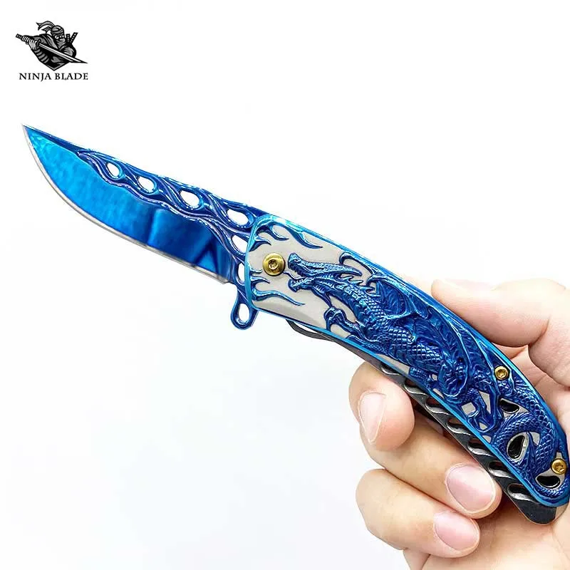 Folding Knife Blue Dragon Dancing Wyvern Outdoor Jackblade Cool Camping Hiking Tool Blade Utility Pocket Jackaknife |