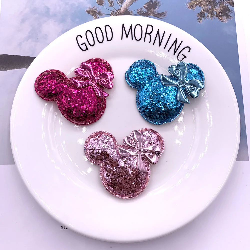 

60pcs/lot 5.8*5cm Mouse head padded Applique For DIY Headwear Hair Clips Decor Baby Clothes Accessoies Patches