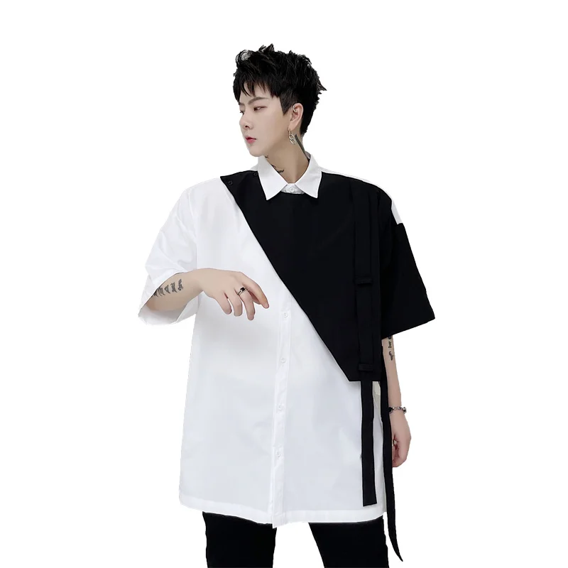 

Summer Dress Shirts Men's Fashion Contrast Casual Shirts Men Korean Loose Short-sleeved Shirts Mens Oversize White Shirts M-XL