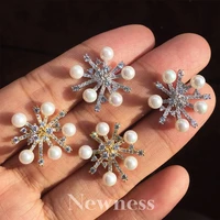 newness imitation pearl leaf fashion zircon stud earrings for women white gold color crystal wedding earrings bridal jewelry gif