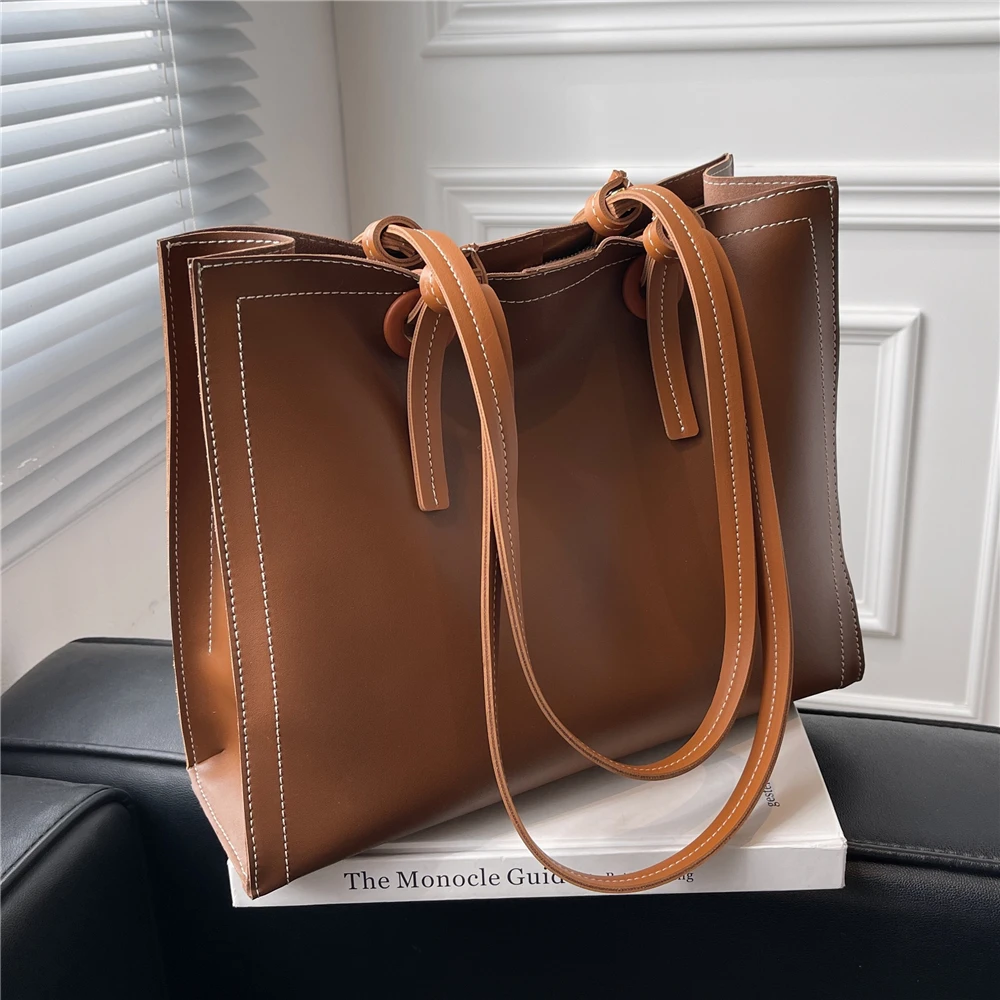 

Burminsa Vintage Big Soft Tote Shoulder Bags For Women Brand Designer Simple Large Capacity Shopper Work Ladies Handbags 2022