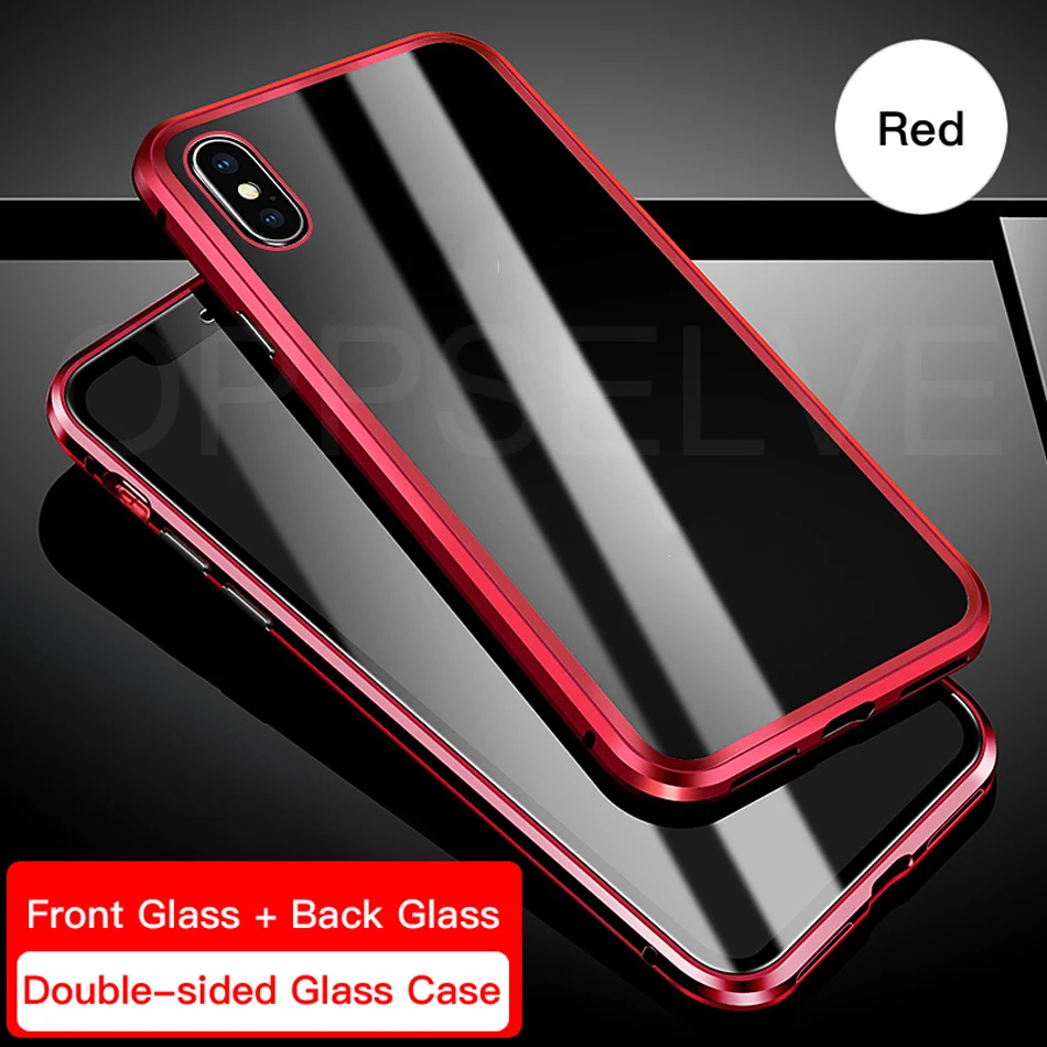 Oppselve Магнитный чехол для iPhone XR XS MAX X 8 7 6 6S Plus, двусторонний металлический чехол из закаленного стекла, магнитный чехол s, чехол Capinhas
