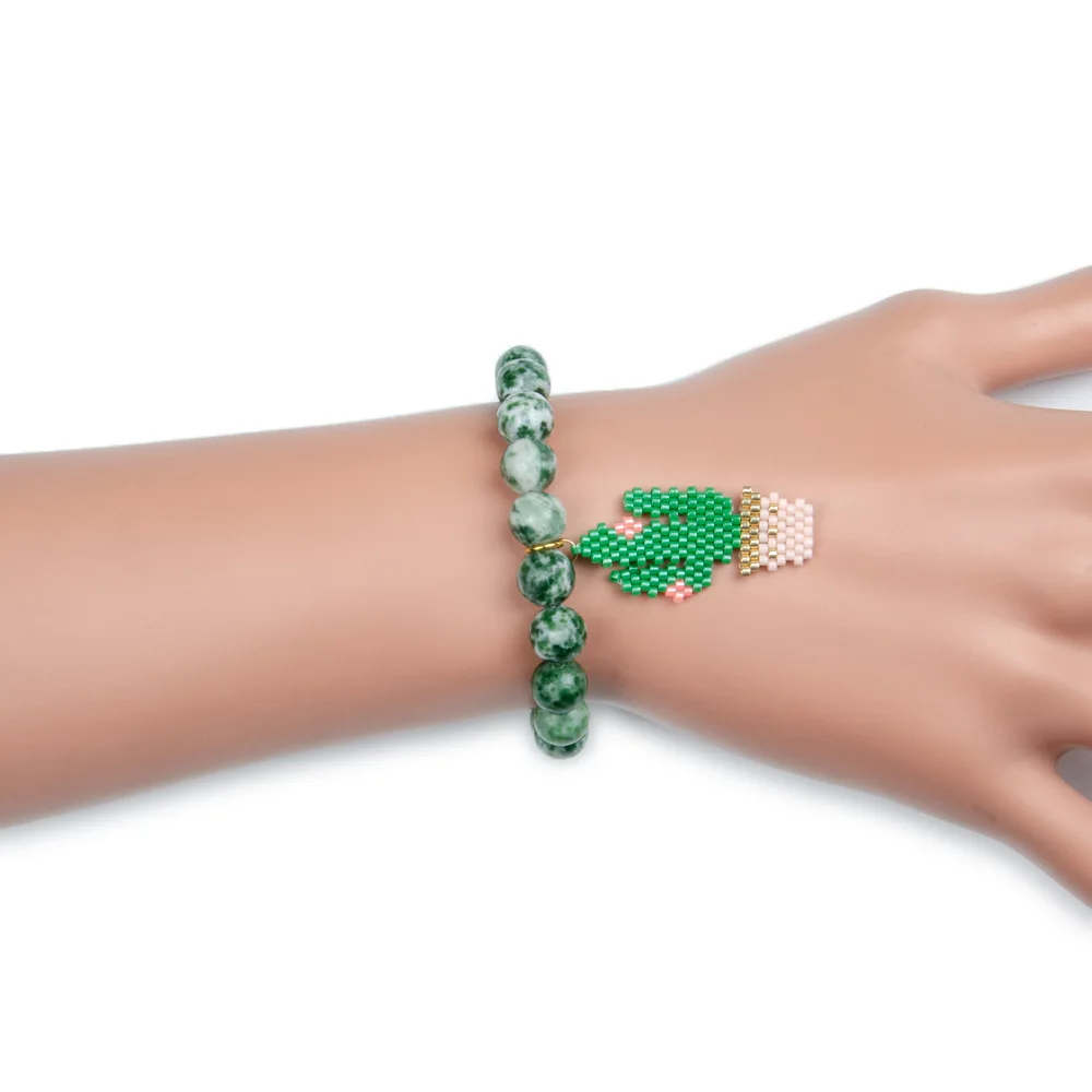 Кактус серии риса сплетенный микс ручной работы кулон полудрагоценный камень