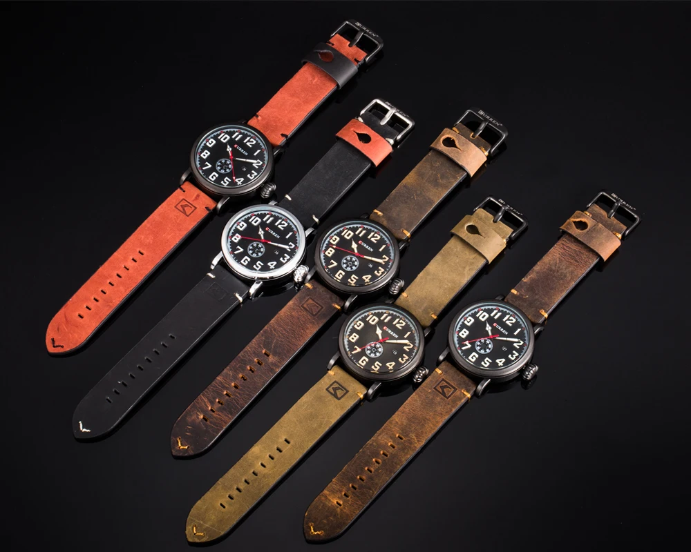 

Male Clock CURREN Genuine Leather Strap Men's Wristwatch Display Week Date Quartz-Watch Fashion Business Men Watches