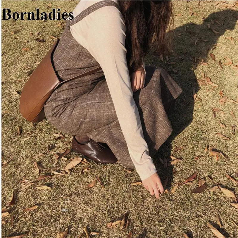 Bornladies весеннее платье в стиле бохо клетку на бретельках для девочек винтажный