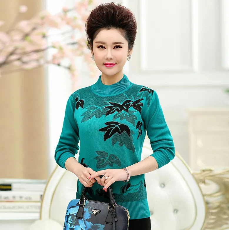Пуловер вязаный среднего возраста мать осень зима нижний свитер женский