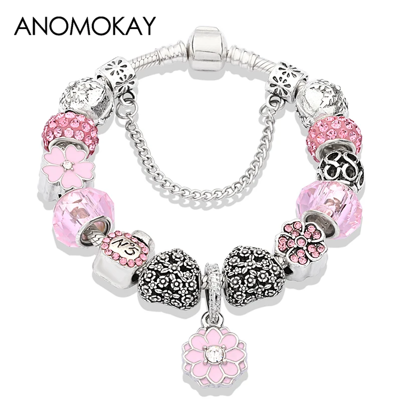 Прямая поставка Лидер продаж романтичный браслет с розовыми кристаллами и