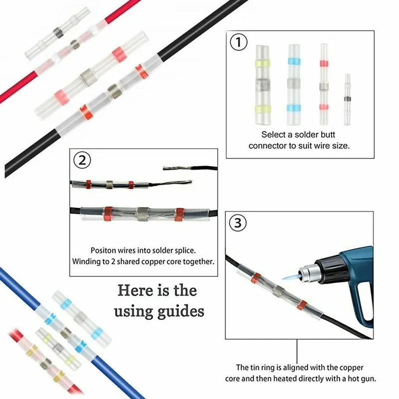 30/50/100Pcs Heat Shrink Solder Sleeve Seal Terminal For Wire Connector Waterproof Insulated Butt Terminals Connectors KIT | Обустройство