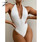 Белый цельный купальник Женская ребристая купальные костюмы сексуальные купальные костюмы V-Neck conjunto, с милыми лисами, biquinis trajes de Баньо mujer 2022
